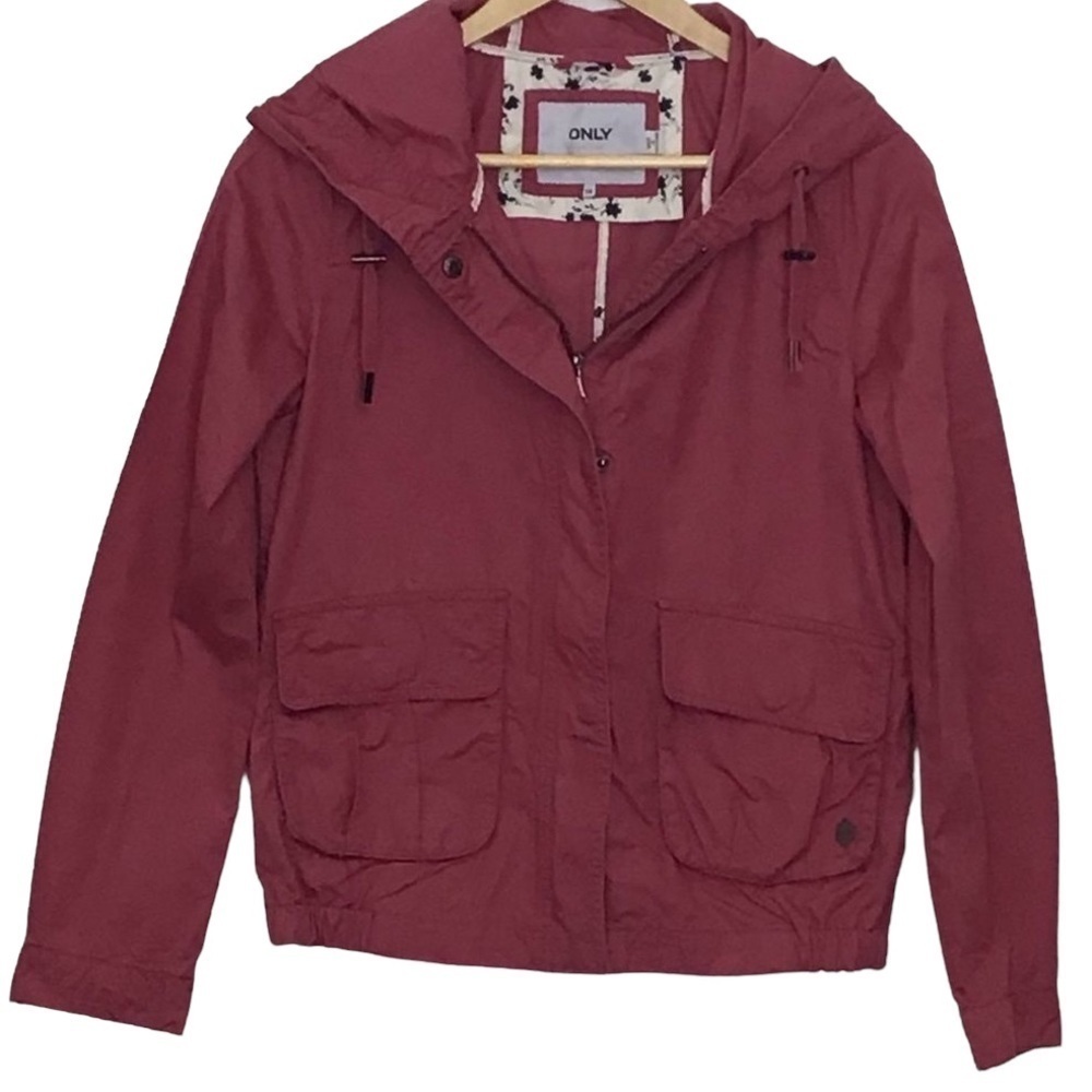 ONLY windbreaker jacket pink 100% cotton zip-up hoodie lightweight coat XS